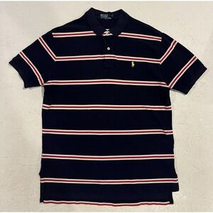 Polo Ralph Lauren Men's L Striped Polo Shirt Short Sleeve Navy Blue Red Pony